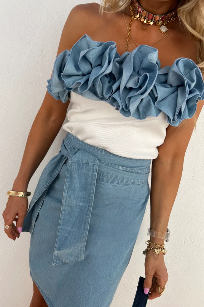 Denim Rose Crop Top