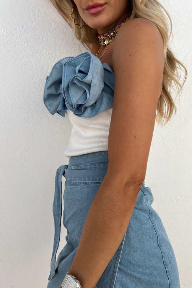 Denim Rose Crop Top