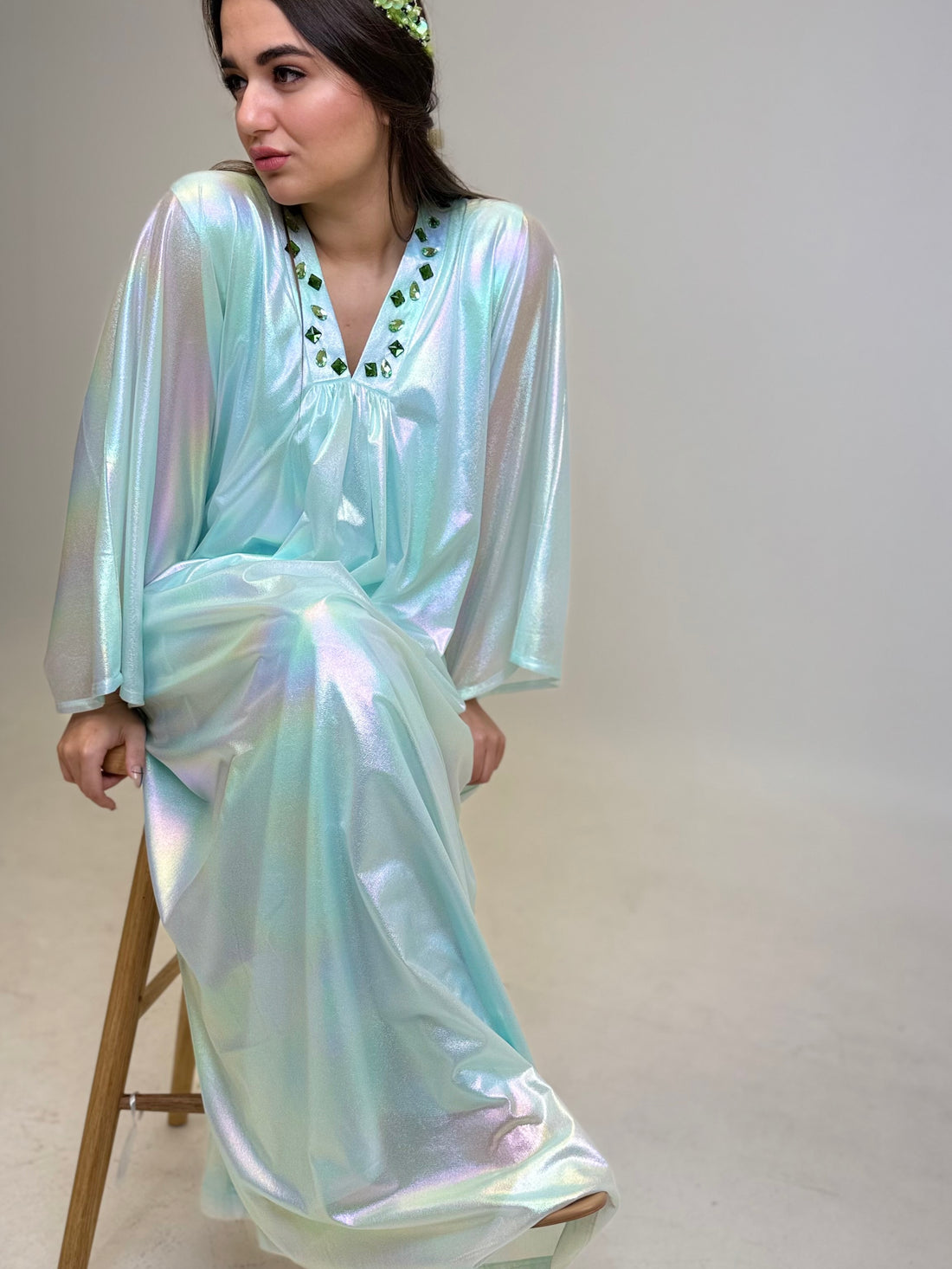 Metallic Kaftan in Pistachio
