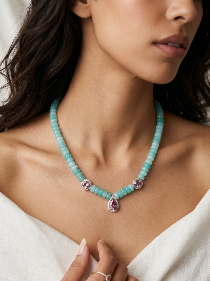 Aqua Rosé Opal Necklace