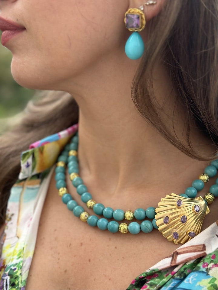 Blue Shell Chain & Earrings