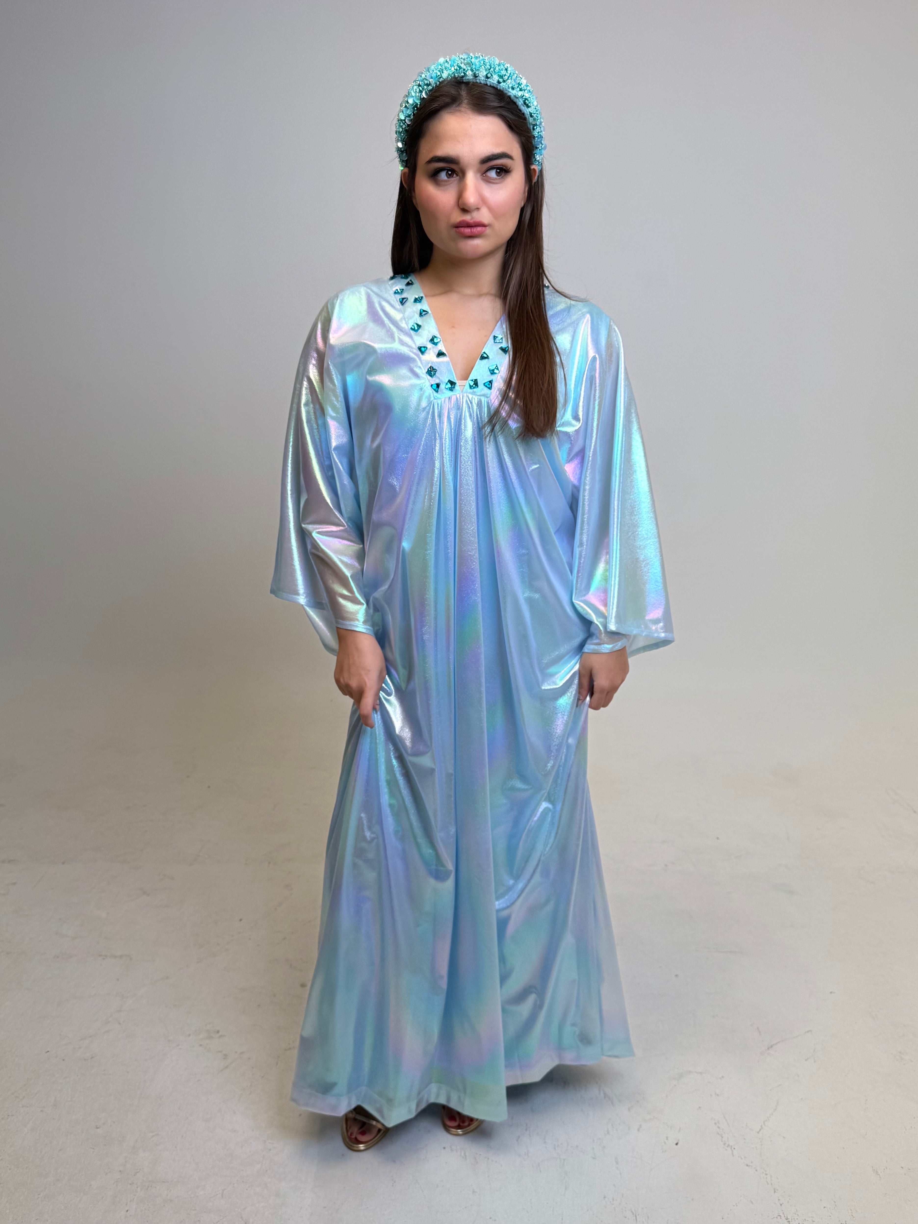 Metallic Kaftan in Sky