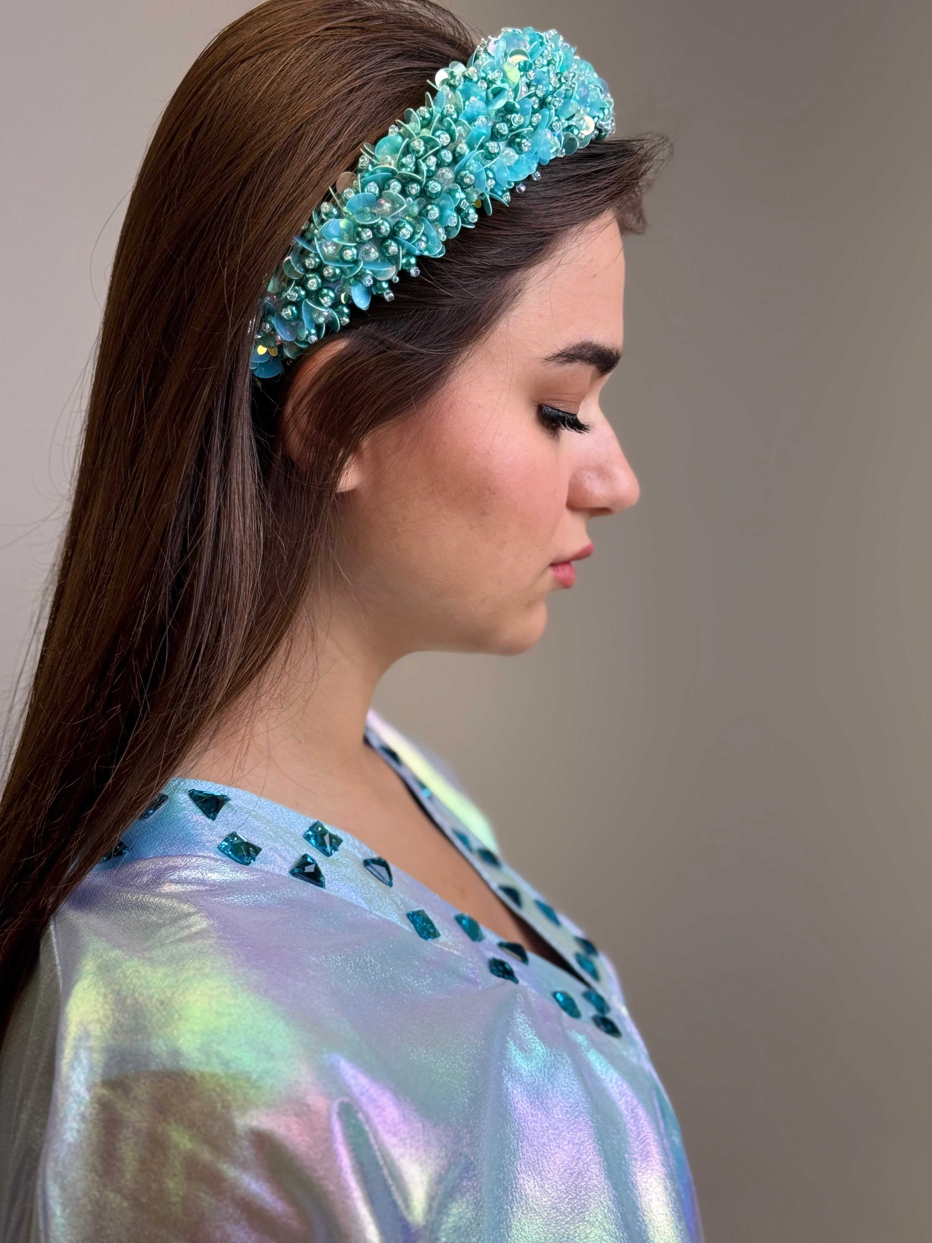 Metallic Kaftan in Sky