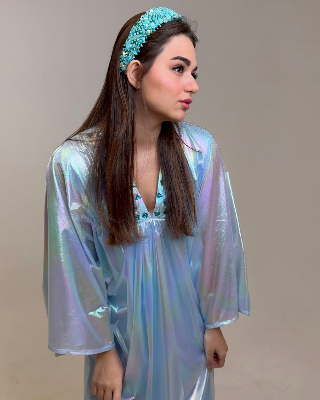 Metallic Kaftan in Sky