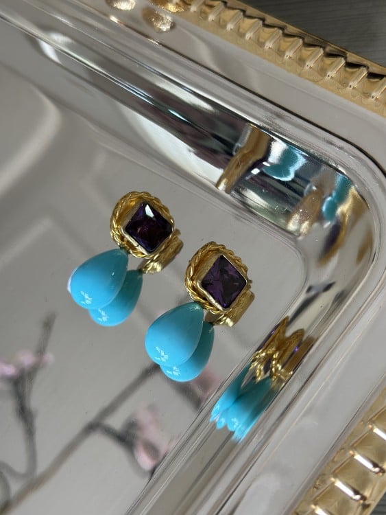 Blue Shell Chain & Earrings