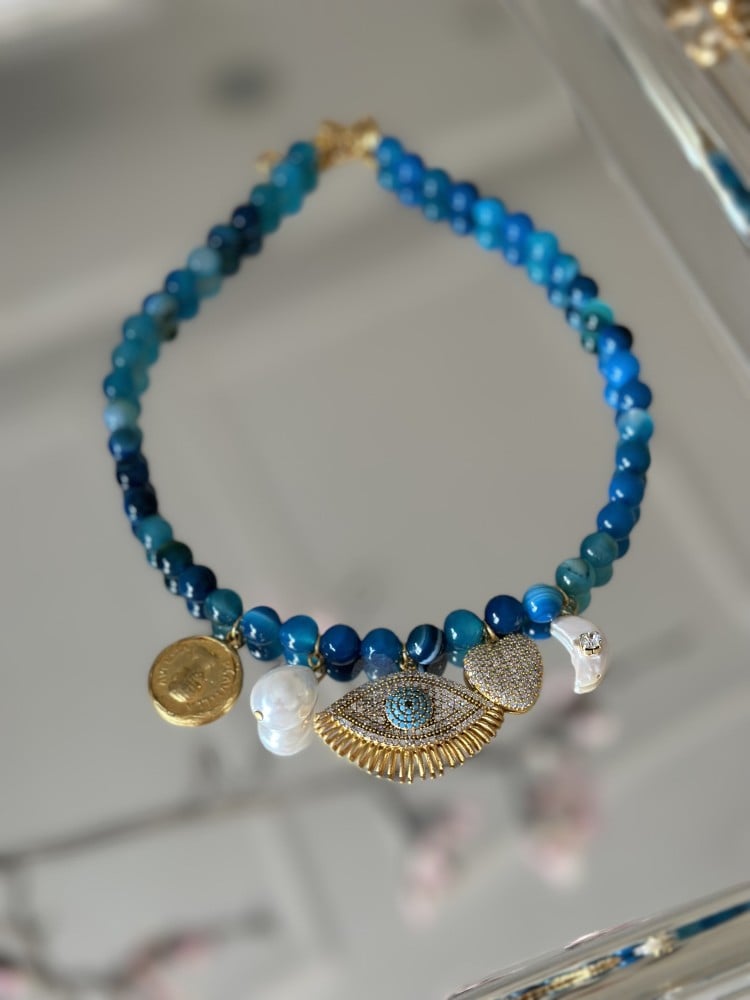 Blue Chain with Golden Charms