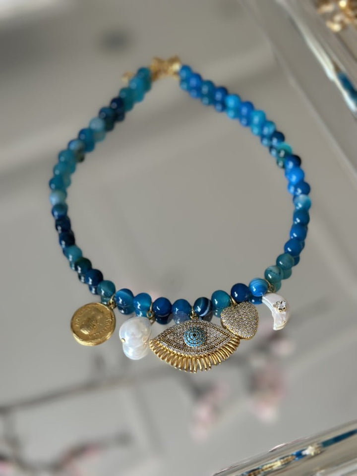 Blue Chain with Golden Charms