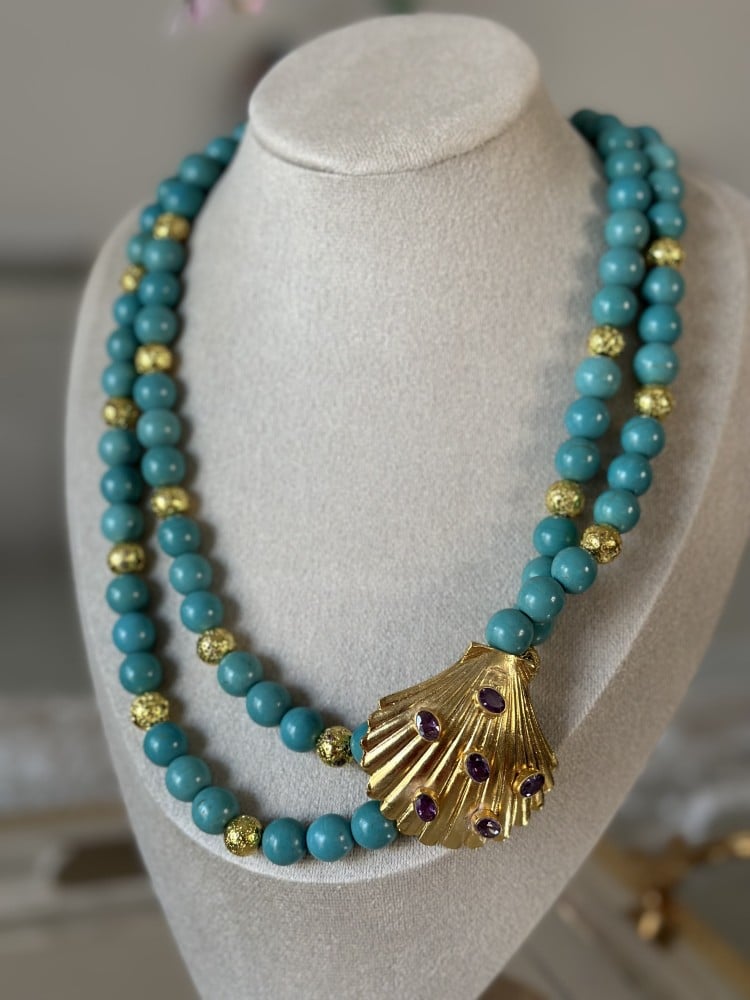 Blue Shell Chain & Earrings