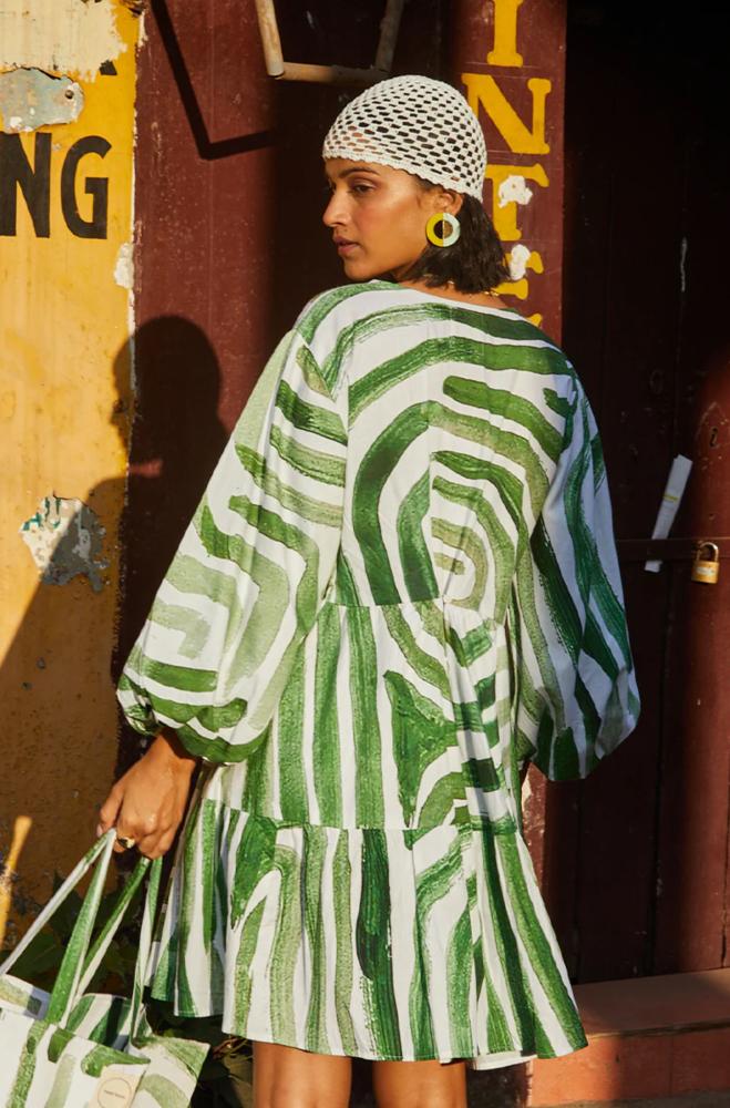 KINDA FUN DRESS IN ABSTRACT GREEN PRINT