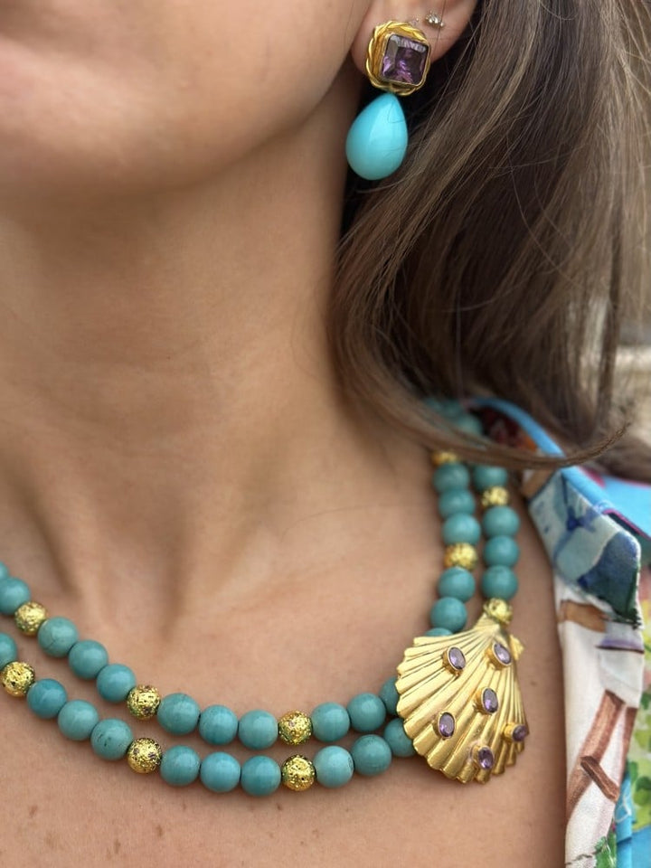 Blue Shell Chain & Earrings