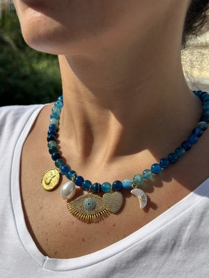 Blue Chain with Golden Charms